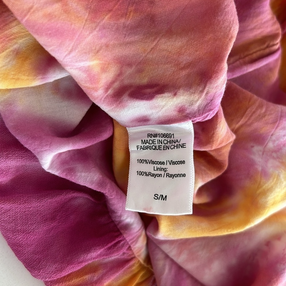 YFB YOUNG FABULOUS & BROKE DRESS Pink Orange Tie Dye Maxi Kaftan Dress S/M - Picture 3 of 7